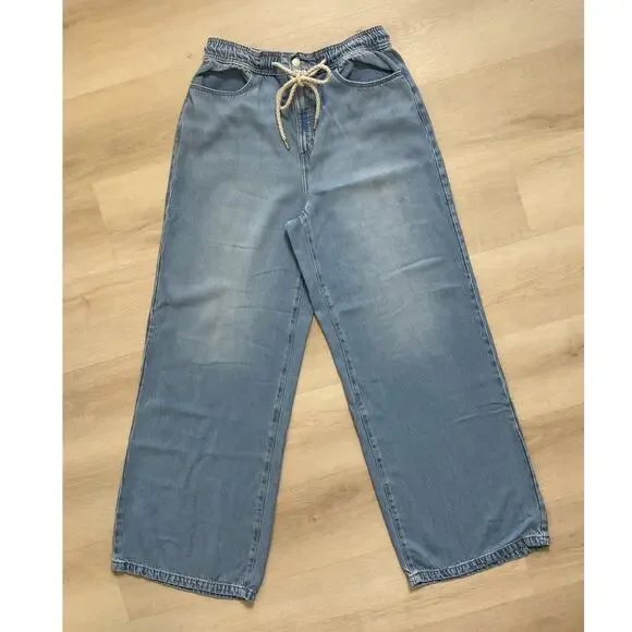 Loft The Palazzo Womens Zip Up Denim Palazzo Pants Light Wash Size 12 - Picture 1 of 12